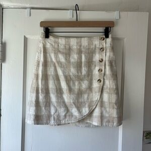 Madewell Beige & Cream Plaid Button-Front Mini Skirt